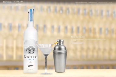 An advertising photograph of Belvedere Vodka cocktail on a bar