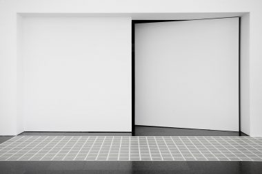Large white doors in the gallery MACBA in Barcelona