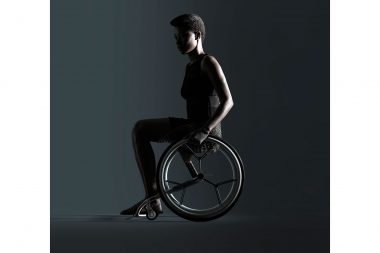 Layer Design photo shoot. Photograph of a woman in a wheelchair in a London studio