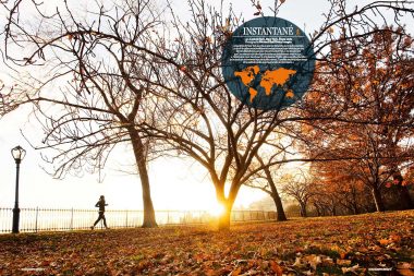 A runner in Central Park New York at sunset