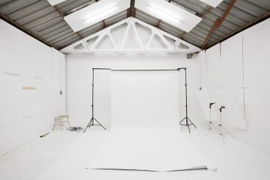 A blank large roll of paper in a photographic studio in Brighton.