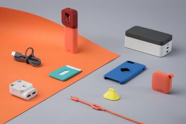 Smart phone accessories on coloured paper