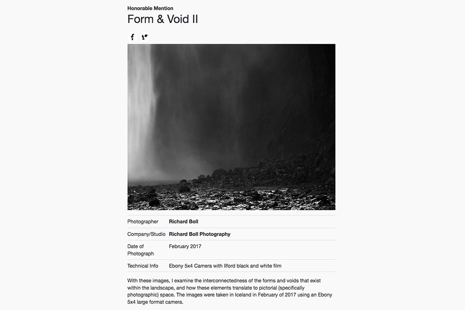 Honorable mention for Form and Void II in International Photography Awards