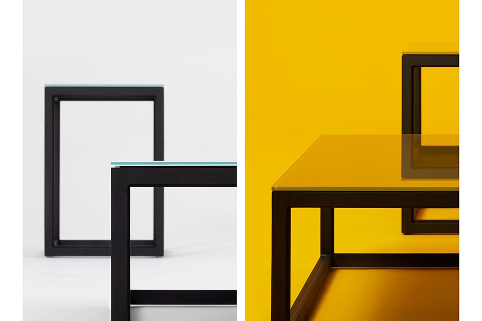 Details of Metro tables by studio furniture photographer Richard Boll of London