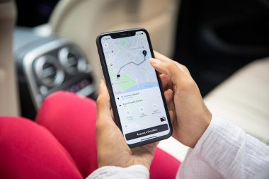 Closeup photograph of wheely app in mercedes benz in london