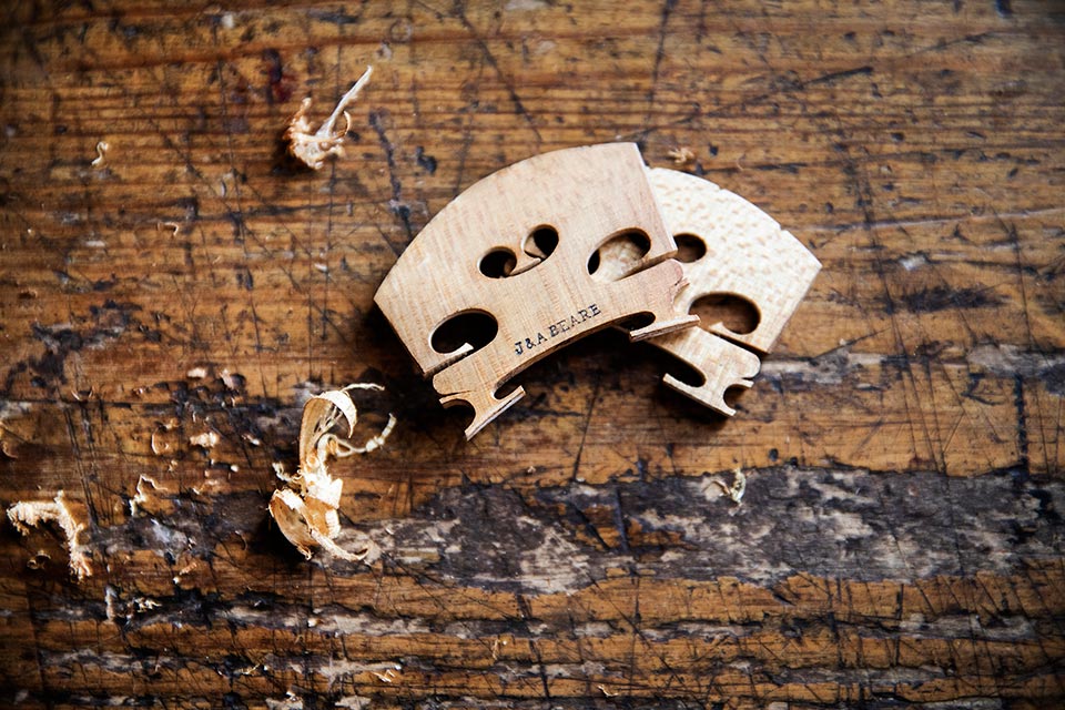 Violin bridges at a musical instument dealer in London