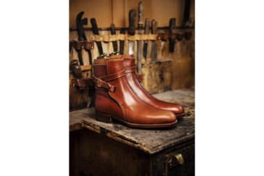 John Lobb battle boots photographed in the premises of John Lobb