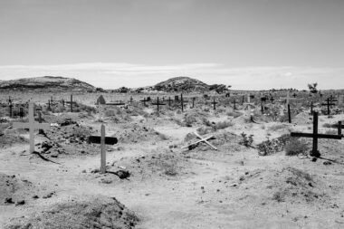 Crosses in the ground at a cemetery