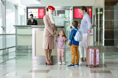 Family at airport gate in Dubai