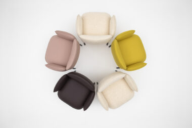 Overhead photograph of Plum chairs designed by Mark Gabbertas for Allermuir