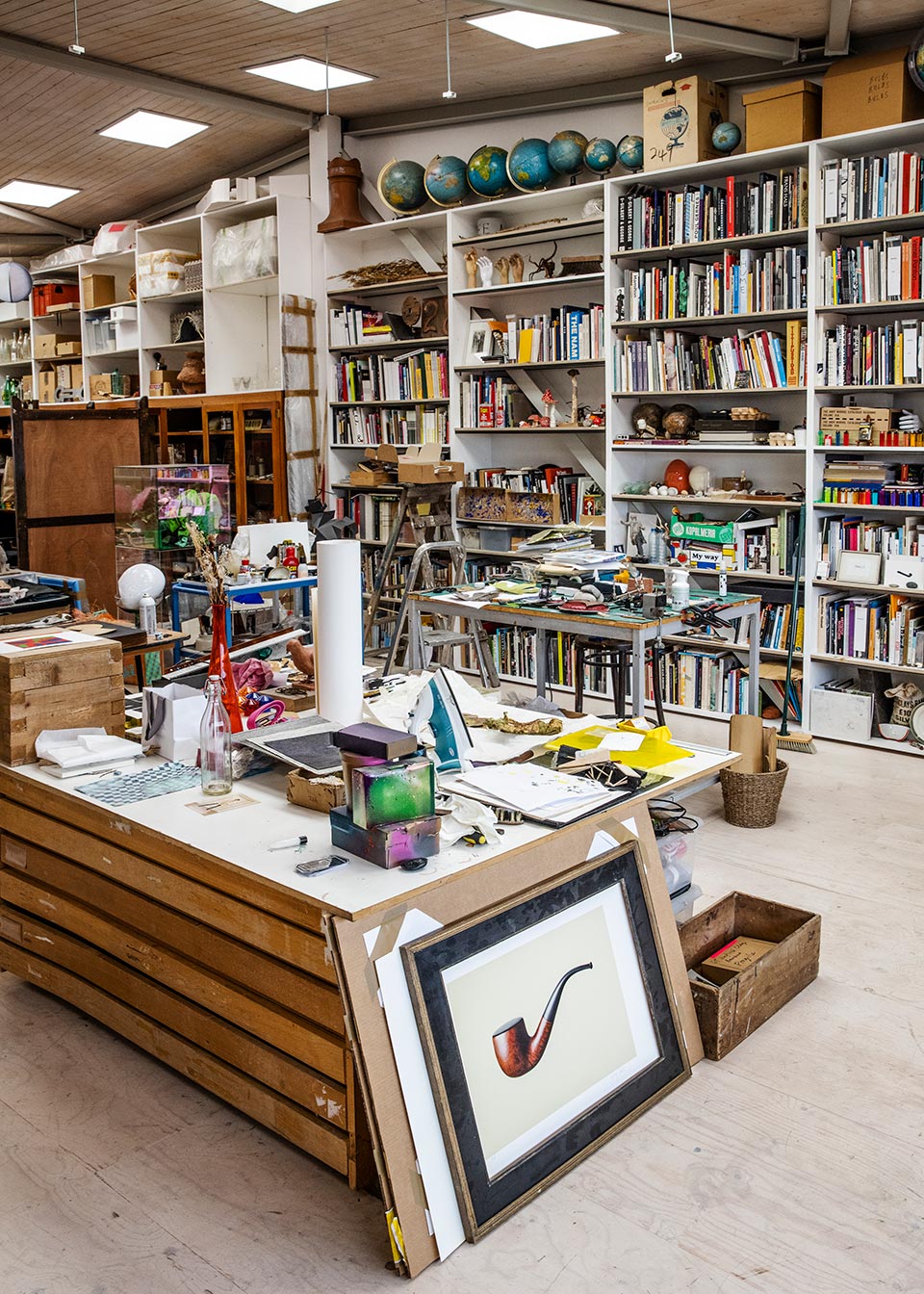 An interior photograph of the studio of british artist gavin turk