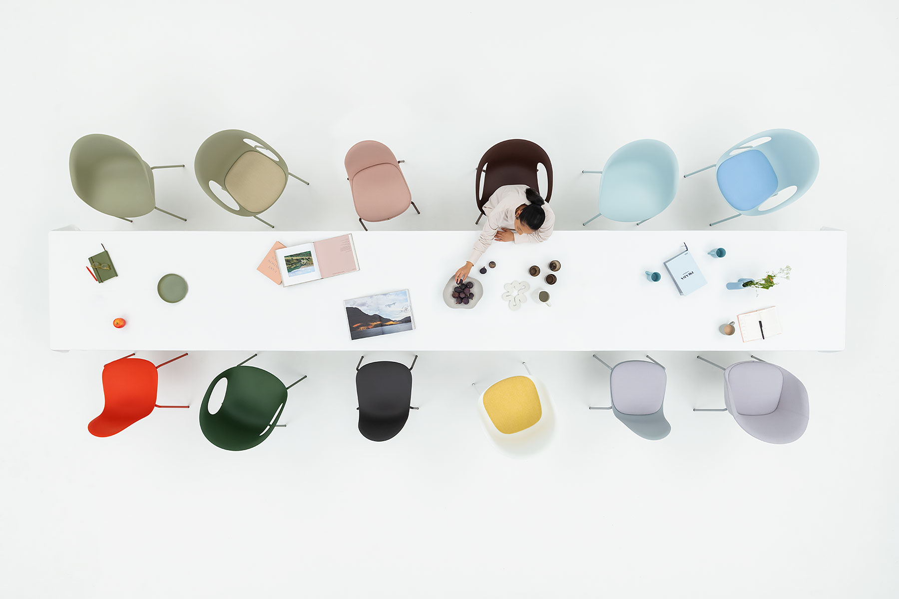 Overhead product photograph of kin chairs photographed for Allermuir