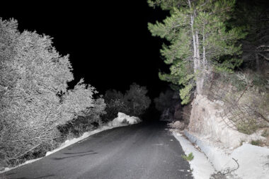 Shortlisted image in the Sony World Photography Awards of a road in Cret at night.