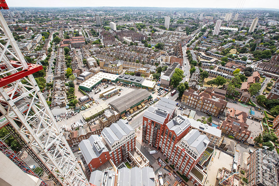 Photograph taken from a construction site for a corporate annual report.