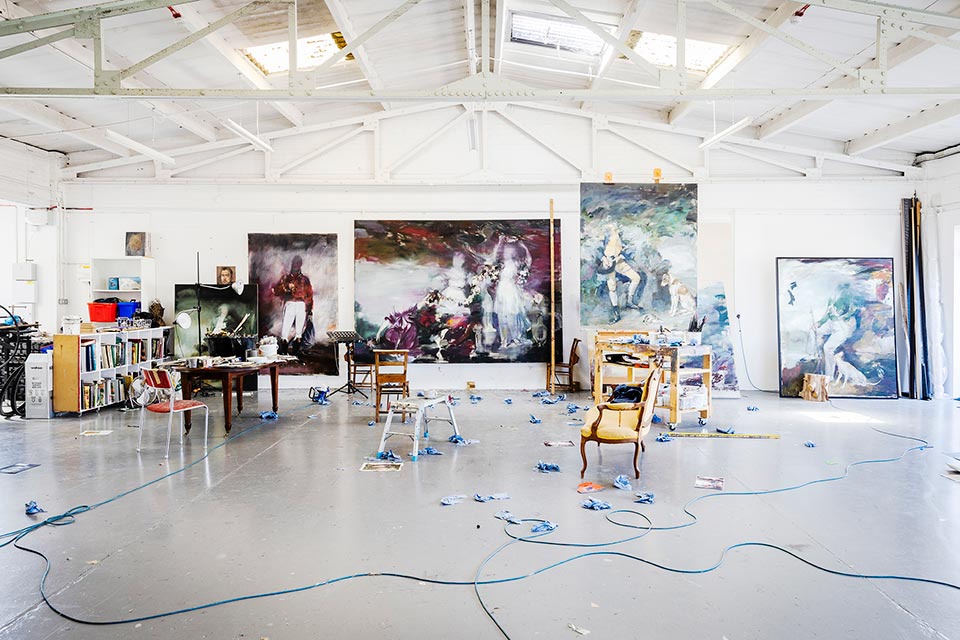 An interior photograph by Richard Boll of the studio of the painter Jake Wood-Evans.