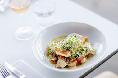 Food photography of a plate of salmon at The OXO Tower Restaurant in London