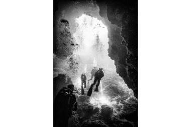 Divers photographed in caverns in Crete. Underwater photography by Richard Boll.