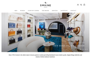 A web page from the House of Swaine showing an interior to their shop on New Bond Street photographed by Richard Boll photography.