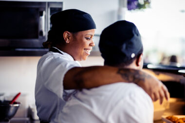 Two kitchen staff at the OXO Tower restaurant.