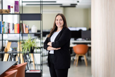 A corporate portrait of a woman in an office in London.