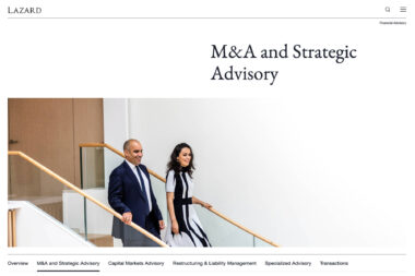 Web page for Lazard Bank with photograph by Richard Boll Photography Published Work.