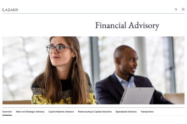 Web page for Lazard Bank with photograph by Richard Boll.