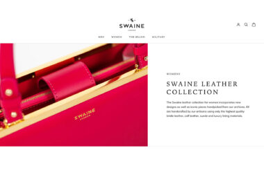 Webpage for luxury leather brand Swaine.