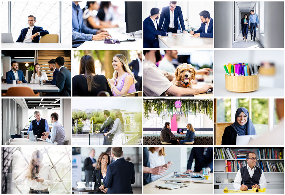 A variety of examples of corporate headshot and lifestyle photography produced by Richard Boll.
