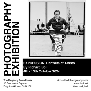 Exhibition poster for the show Expression: Portraits of Artists by Richard Boll including a painted portrait of Bruce McLean.