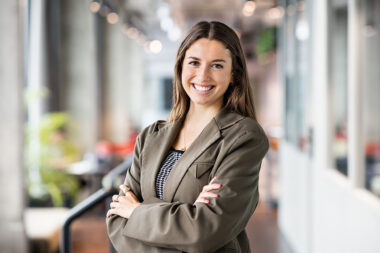 Corporate headshot of a woman in a London office by Richard Boll.