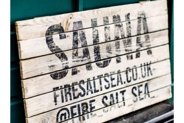 Sign for a beach sauna in Worthing, England.